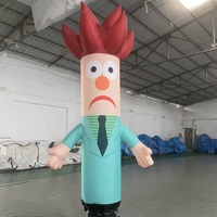 Danseur gonflable publicitaire de 3,2 m pour professionnels |   Costume Teal avec cravate rouge pour Sky Dancer, idéal pour la vente au détail et les grandes ouvertures