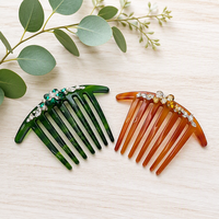 Peigne latéral en acétate poli à la main, exquis * Pince à cheveux de luxe en ambre et cristal vert * Bijou capillaire professionnel de qualité salon