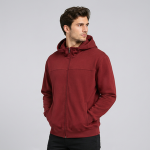 Sweat-shirt à capuche zippé pour homme, couleur unie, manches longues, avec poches, logo personnalisé, vente en gros OEM - Product Image 3