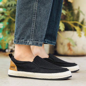 Espadrilles en toile à enfiler pour homme, respirantes, à bout rond, semelle intermédiaire en paille, semelle extérieure en caoutchouc, doublure en coton, chaussures décontractées d'été - Product Image 4
