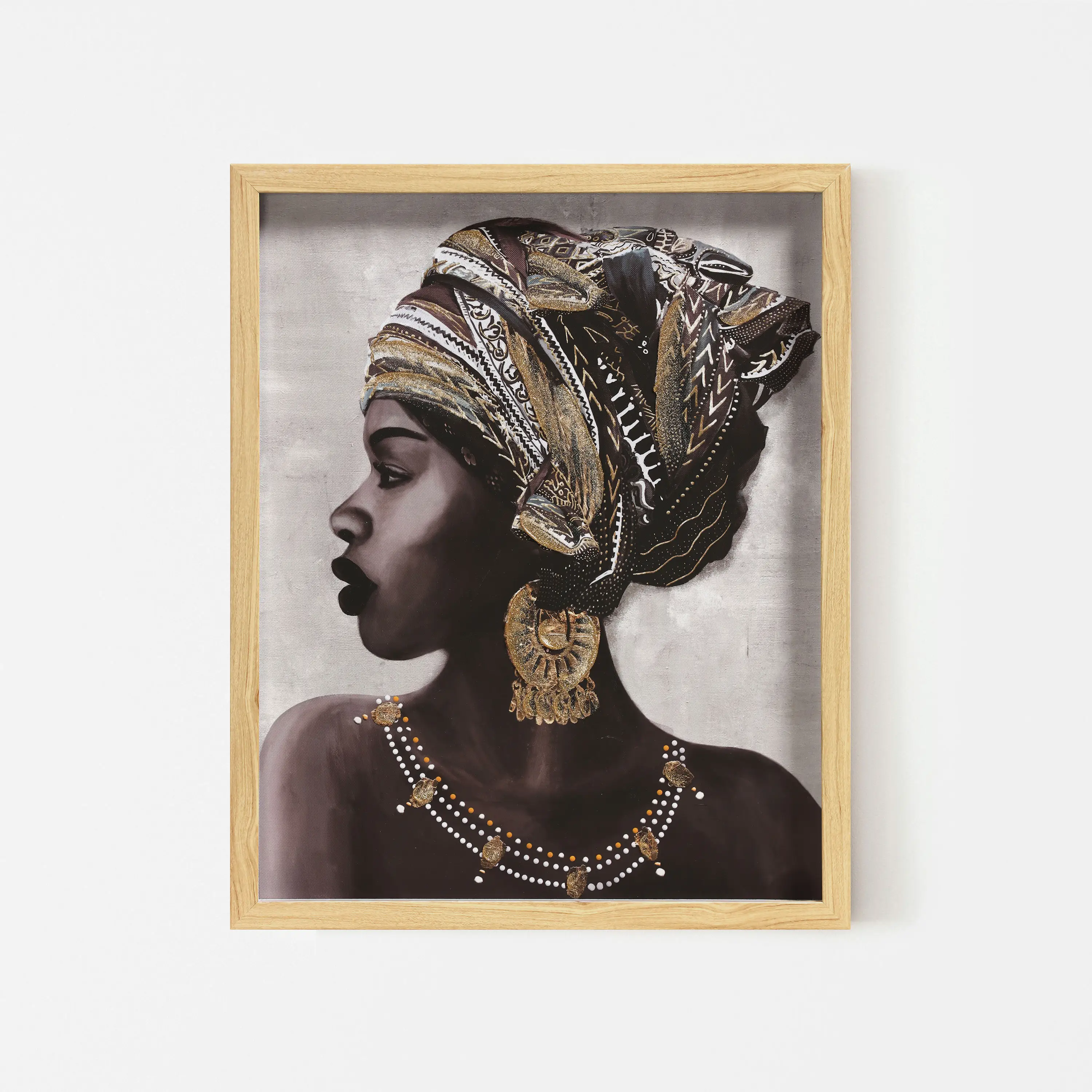 Handmade Framed Gold Foil Black African Woman Portrait Posters Prints Canvas Print Painting