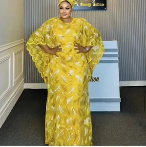 L7632 Vêtements pour femmes africaines Dashiki Abaya Robes longues de soirée élégantes et amples + Jupe intérieure et écharpe 3 tailles libres - Product Image 3