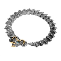 Bracelet gothique en os de dragon pour homme, bracelet en acier inoxydable vintage, bracelet ouroboros en forme de dragon