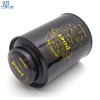 Hot sale promotion round black metal coffee tea tin can with plug lid