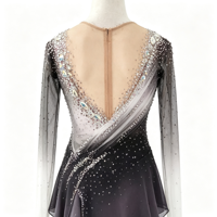 Robe de patinage artistique à paillettes dégradées, manches longues, dos ouvert, costume de compétition de patinage sur glace