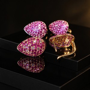 Xinfly Solid 18K Gold Natural Pink Sapphire Diamond Huggie <b>Earrings</b> Teardrop Outline 2.0ctw AU750 Niche Jewelry Factory Price - Product Image 1