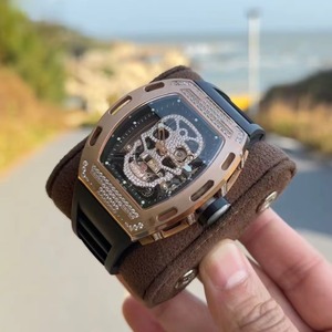 Exquisite Rose Gold Diamond-encrusted Openwork Tourbillon Men's <b>Automatic</b> Mechanical Power Reserve Business Watch - Product Image 1