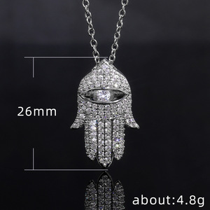Collana con ciondolo a mano di Hamsa da donna, con catena lunga intarsiata scintillante, gioielli alla moda stile street - Product Image 5