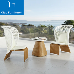 Meubles de jardin, de terrasse et de balcon, ensemble de table basse en rotin 2 places avec chaises à dossier haut - Product Image 1