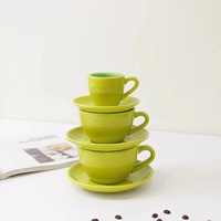 Conjunto de Xícara e Pires de Cerâmica Bicolor Verde Grama e Azul-petróleo para Espresso, Café e Chá, Decoração para Casa, Pedido em Lote