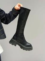 Bottes leggings pour femmes, nouvelle mode, imperméables, talon plat, fibre élastique, semelle épaisse, au-dessus du genou, style automne