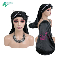 Bonnets en satin soyeux réversible à double couche avec logo personnalisé en gros, bande élastique longue, bonnet extra long pour tresses, perruques bouclées
