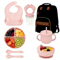 Ensemble d'alimentation pour bébé à motif animal en silicone de qualité alimentaire et sac à couches pour 0-12 mois
