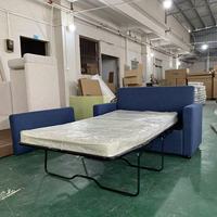 Blaues Stoff-Schlafsofa, Ausziehbar, Klappbarer Metallrahmen, 2-in-1 Sofa für Apartments, Ferienwohnungen & Büroempfänge