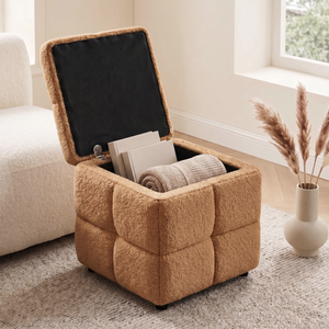 <span class=keywords><strong>Sgabello</strong></span> Moderno in Velluto Teddy con Contenitore, Imbottito in Spugna, <span class=keywords><strong>Piccolo</strong></span> Quadrato Impilabile, Pouf Portatile per Ingresso e Camera da Letto, Morbido Arredo Casa - Product Image 3