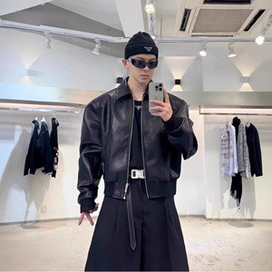 Chaqueta Bomber YACHEN de Cuero PU Corto Estilo Retro Americano Hip-Hop con Solapa y Patrón de Corazones para Hombre, Holgada, Estilo Urbano, Otoño, <span class=keywords><strong>Badboy</strong></span> - Product Image 4