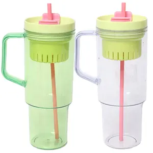 사용자 정의 BPA 무료 투명 플라스틱 스포츠 음료 물병 40oz 텀블러 도매 빨대 음료