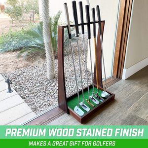 Support de putter de golf en bois de qualité supérieure, présentoir d'intérieur pour 6 clubs, disponible en noir, brun naturel, blanc - Product Image 6
