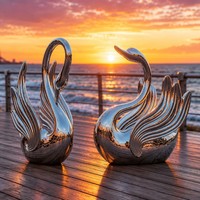 Handgefertigte Zeitgenössische Schwan-Kunstinstallation - Maßgefertigte Metallskulpturen Außenskulpturen Edelstahl