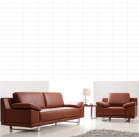 Canapé modulaire de luxe en cuir véritable marron pour réception de bureau moderne, ensemble de canapés 3+2 places