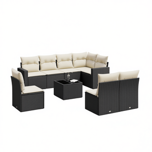 Ensemble de canapés de jardin modulaires en rotin noir élégant, mobilier d'extérieur avec coussins en mousse haute densité pour usage en terrasse - Product Image 1
