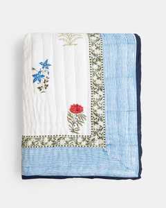 Couvre-lit Kantha réversible en coton blanc à motifs floraux, imprimé à la main, léger, couverture de lit - Product Image 2