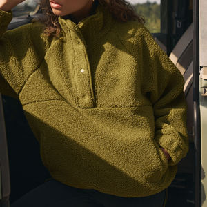 High Quality Custom <b>Turtlenecks</b> Crewneck Oversized <b>Mock</b> Neck Sherpa Fleece Pullover Sweatshirt Jacket - Product Image 2