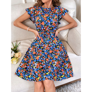 Robe à imprimé floral violet pour femmes, décontractée, en tissu doux, vêtements de maison, robe confortable pour femmes, tenue de détente quotidienne - Product Image 1