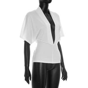 Viviblook C26TP239 Camiseta de Verano para Mujer, Nueva, de Color Sólido, Informal, con Cuello en V Profundo y Diseño de Empalmes - Product Image 2