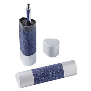 Astuccio per Penne a Sfera Triangolare con 1 Foro, Finitura Blu Shagreen, Base Argento - Product Image 1