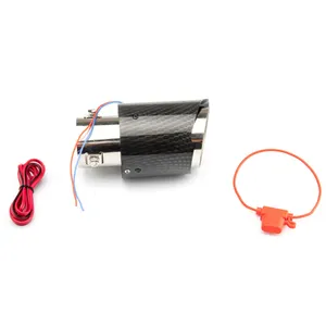 Silenciador de tubo de escape para carro, ponta silenciadora de alto desempenho universal em fibra de carbono com led vermelho e azul