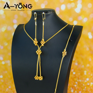 Moda <span class=keywords><strong>Dubia</strong></span> 24K chapado en oro señora collar pendiente pulsera conjunto lujo oro cuenta joyería conjunto para mujer - Product Image 6