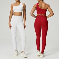 Conjunto Deportivo de Dos Piezas para Yoga: Sujetador Deportivo de Encaje Transpirable de un Solo Hombro y Leggings de Cintura Alta