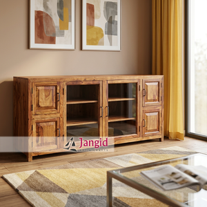 Modular Sheesham Wood <b>Tv</b> <b>Stand</b> <b>Tv</b> Unit Cabinet with 2 Glass Door and 4 Single Door Handcrafted For Home Hotel Farmhouse - Product Image 1