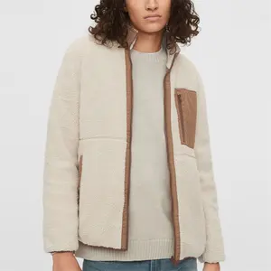 OEM custom 3 pockets patchwork lamb skin sherpa reversible fleece jacket for men
