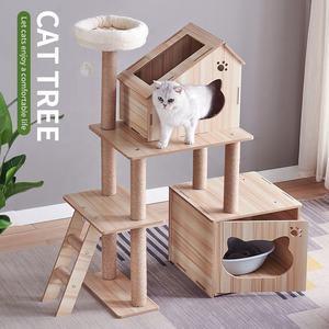 Top-vendita in legno grande albero di gatto con lettiera per gatti usato all'interno e sisal graffio pilastri giocattolo in legno gatto albero - Product Image 3