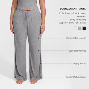 Ensemble de Sport Deux Pièces Grande Taille pour <span class=keywords><strong>Femme</strong></span>, Sans Couture, en Modal Côtelé, <span class=keywords><strong>Tenue</strong></span> d'Entraînement de Gym Respirante, Leggings de Yoga et <span class=keywords><strong>Fitness</strong></span> à Taille Élastique - Product Image 2