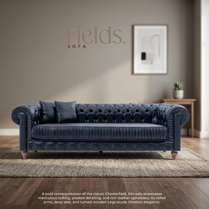 Sofá Chesterfield Negro Tapizado en Cuero con Brazos Enrollados para Sala de Estar - Product Image 3