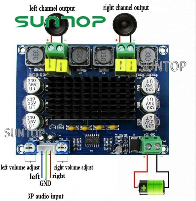 1 Set TPA3116 D2 120W+120W Dual-Channel Stereo Digital Audio Power Amplifier 12V-24V