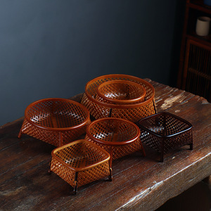 <b>Bamboo</b> Woven Storage Baskets Round For Fruit Tea Snacks Living Room Use Standing Type - Product Image 1