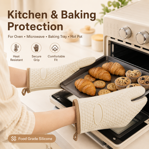 Wholesale <b>Silicone</b> <b>Waterproof</b> Oven Gloves Heat Resistant Kitchen Mitts Non Slip Dishwasher Safe Microwave BBQ Baking Gloves OEM - Product Image 6