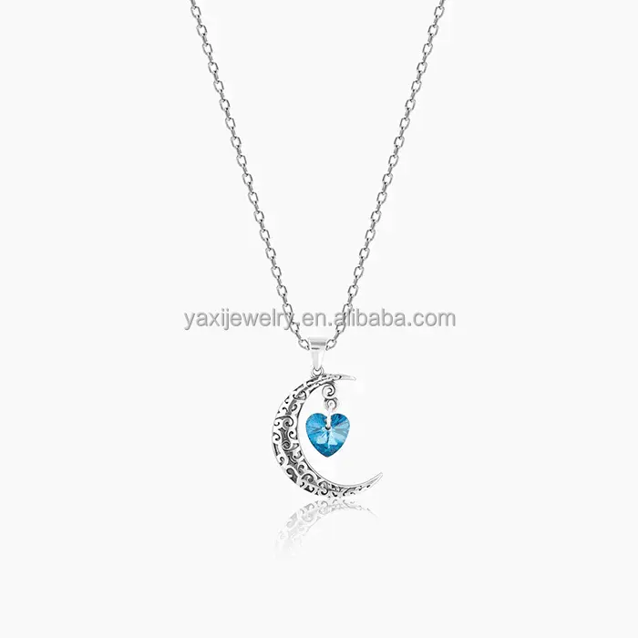 Delicado collar elegante personalizado de fábrica 925 Plata/oro sólido Ice Out VVS Moissanite diamante Luna corazón colgante para mujer
