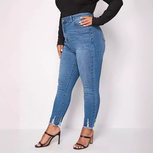 Venta al por mayor OEM Tallaje Grande Dobladillo Desgastado Skinny <span class=keywords><strong>Jeans</strong></span> 0XL-8XL Mujeres Stretch Denim Lápiz Pantalones para <span class=keywords><strong>Curvy</strong></span> Tapered Joggers - Product Image 5