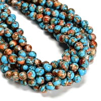 Perles lisses en cuivre turquoise naturel de Mohave YMJ 8 mm, certifiées GIC, origine CN/GUA, pour bijoux perlés et bracelets