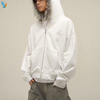 Sweat à capuche zippé avec capuche en fourrure Vente en gros Personnalisé Brodé Vintage Heavyweight 300 450 Gsm Boxy