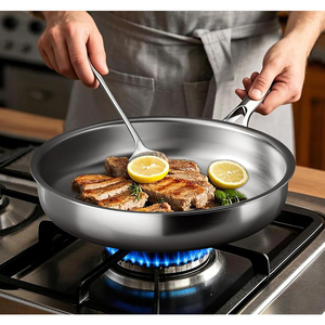 Ensemble de casseroles en acier inoxydable triple couche, sans revêtement, pour cuisson sûre, avec poignées en acier inoxydable, compatible gaz et induction - Product Image 4