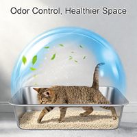 Bac à litière pour chat en acier inoxydable à bords hauts et ouvert, antiadhésif, facile à nettoyer, anti-rayures, sans odeur, pour chats d'intérieur, chatons, chats âgés