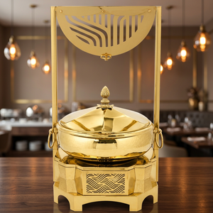 Luxury Polished Gold Chafing Dish <b>Buffet</b> Food Warmer Stainless Steel Catering <b>Server</b> Stand 200L Manual Hot Air Heating - Product Image 3