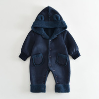 Combinaison à capuche avec oreilles d'ours unisexe pour bébé, combinaison épaisse et chaude avec poche pour l'automne et l'hiver, tenue confortable