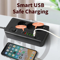 Multiprise Schuko Noir et Blanc 3/6 Prises EU avec Charge Rapide PD Type-C, Protection Contre les Surcharges, Câble d'Extension 2M 3M pour Vente en Gros UE